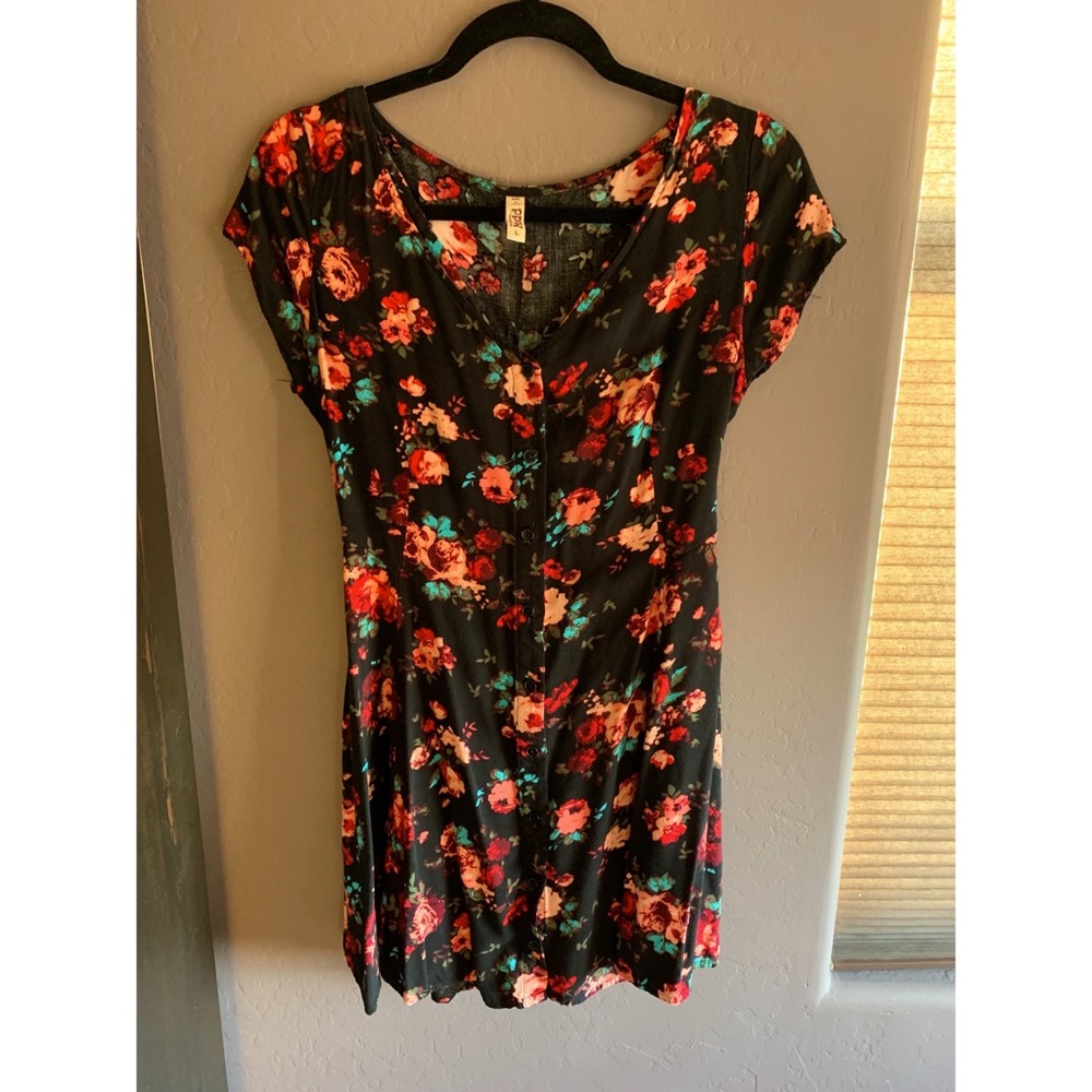 🌟 Mudd Black Floral Print Dress Size Large